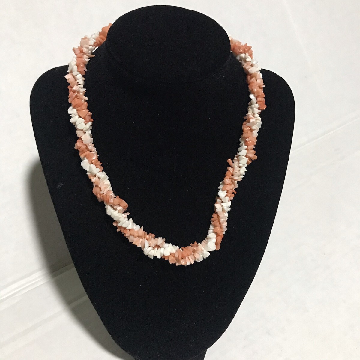 Triple Strand Twisted Pink White Coral Branch Beads Necklace