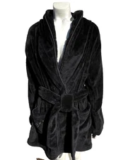 Victoria's Secret Black Robe Short Soft Plush Logo V Pocket Belted Size M-L