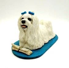Vintage 1992 Living Stone Maltese Dog Figurine Collectible 8" Made in USA