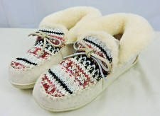 Fireside Women's Foldover Brisbane Moccasin Fairisle Knit Slipper Size 10 US
