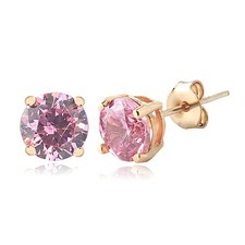 Rose Gold Tone Light Pink Cubic Zirconia 6mm Round Stud Earrings