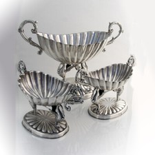 Spanish Fluted Serving Bowls Set Figural Swan Feet 916 Standard Silver
