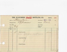 THE WAYCROSS COCA-COLA BOTTLING CO. INVOICE DATED MAR. 4, 1913