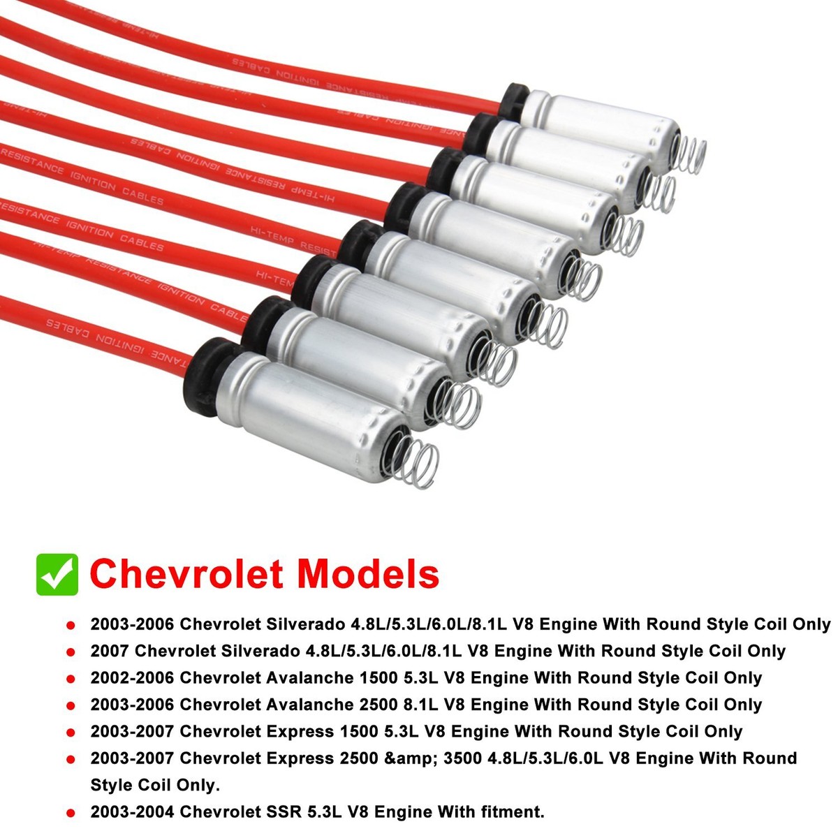 8-Pack Ignition Coil & Spark Plug Wire Set For GMC Chevy Silverado Tahoe 5.3L - 1 Year Warranty