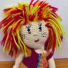 Handmade Crochet Unisex Rag Doll Colorful Yarn Hair and Outfit Unique