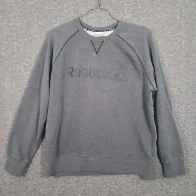 Reebok Crew Neck Sweatshirt Mens XL Gray Solid Long Sleeve Logo Print