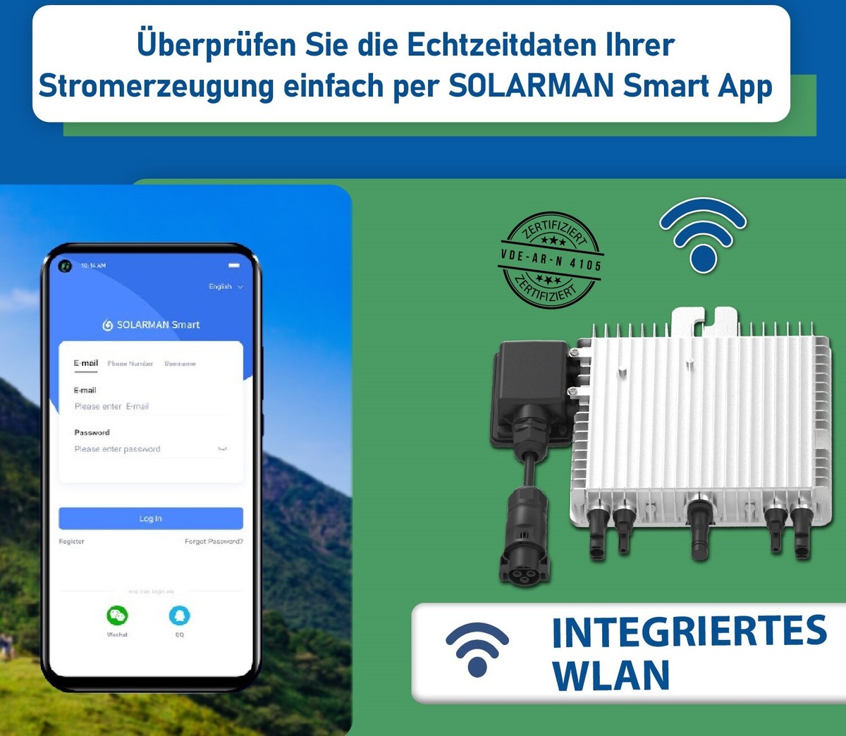 Produktbild von CamperGold® 880W Balkonkraftwerk Bifazial Komplettset – 2x 500W Module + 800W WiFi Wechselrichter, Smart Mini PV