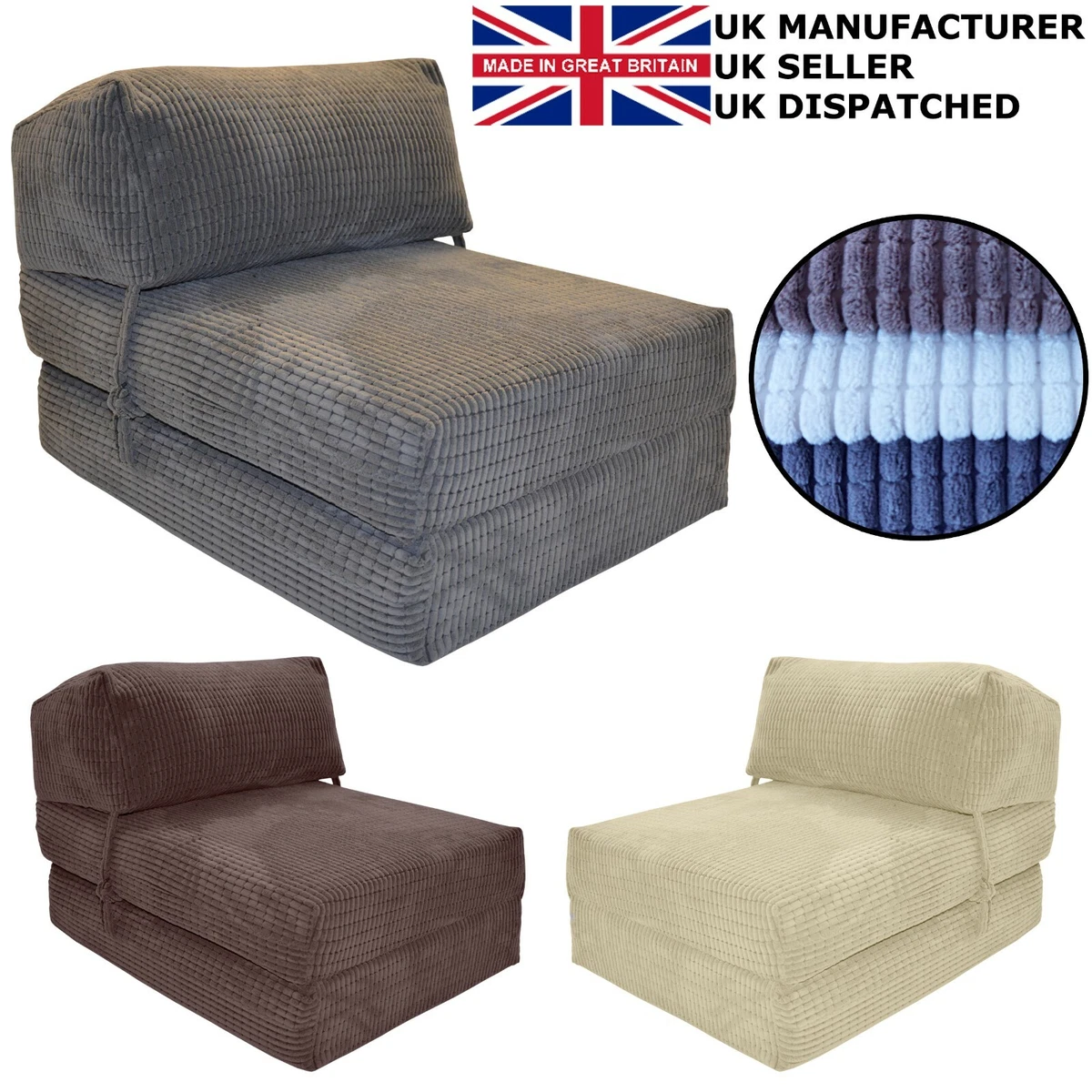 GILDA CHAIR Z BED Single Fold Out Chairbed Folding Guest Sofa Rock n Roll Camper