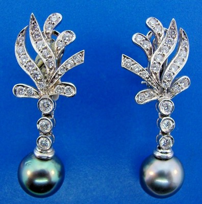 REGAL 18k White Gold, Tahitian Pearl & Diamond Earrings 