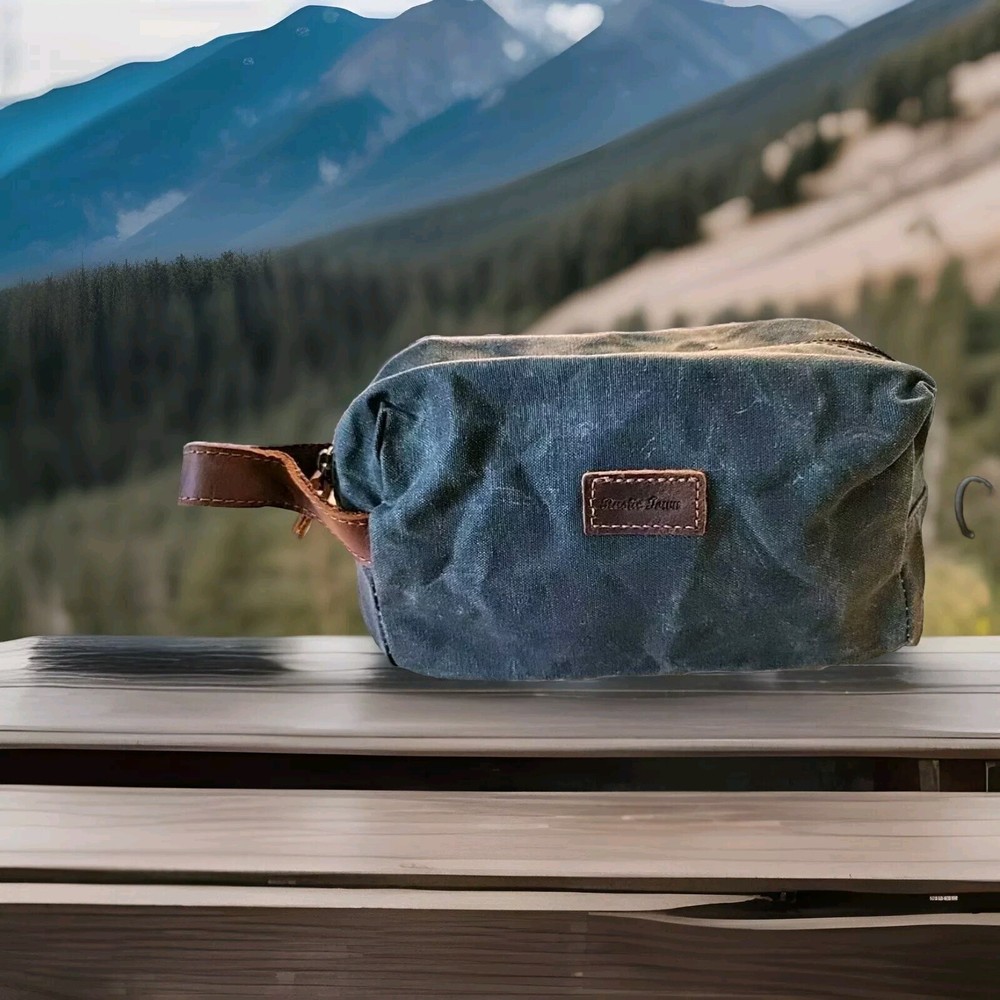 Toiletry Bag for Men, Leather and Canvas Travel Toiletry Bag