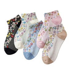 FORJMMP 5 Pairs Cute Ankle Socks Kawaii Embroidered 5-9, 5 Pairs-flower 02