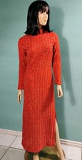 Vintage Orange W Gold Shimmer Long Sleeve Knit Dress Long W Side Slit Sz M?