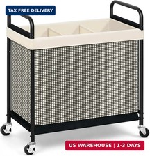 STORAGE MANIAC Rolling Laundry Hamper with Wheels 3-Section Laundry Sorter Rolli