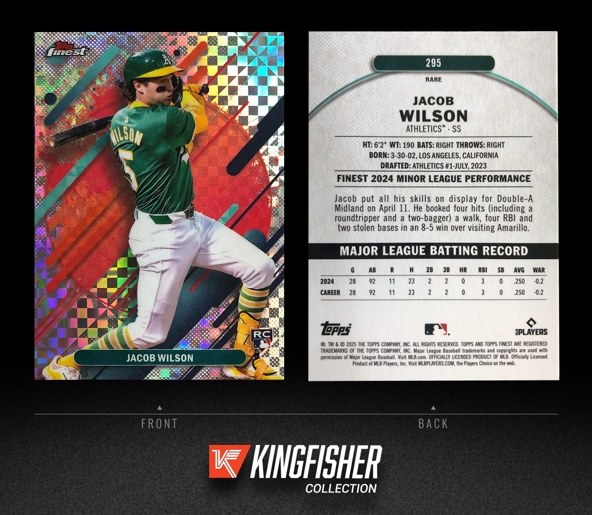 Jacob Wilson 2025 Topps Finest Rare Checkerboard RC #295 Oakland Athletics