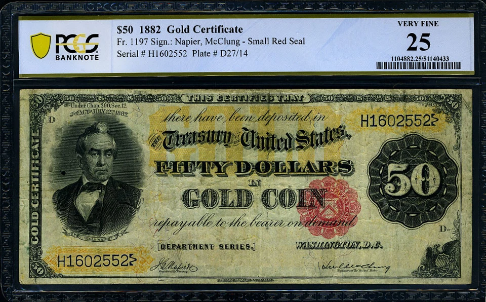 FR. 1197 $50 1882 Gold Certificate PCGS VF25 - Image 2 of 3