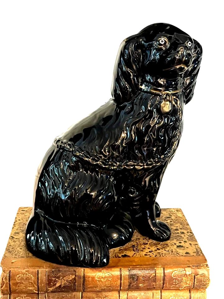 Jackfield  Staffordshire Black Spaniel Dog Lamps Pair Antique 1860's English - Image 3 of 4