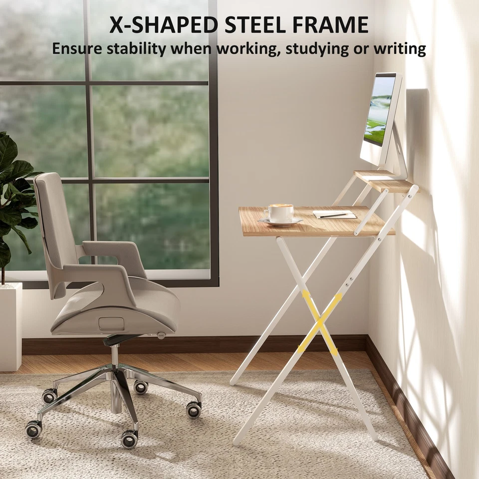 HOMCOM 70 cm Folding Computer Desk for Small Spaces Bedroom Natural - Image 4 of 4