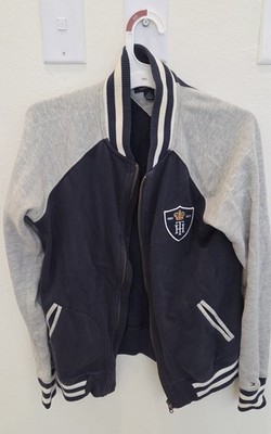 Tommy Hilfiger Varsity Jacket Navy Gray S Unisex Logo Zip Striped Ribbing