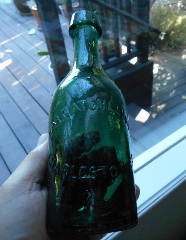 c1849-50 Gold Rush antique soda bottle dug SACTO CA ~ GATCHELL CHARLESTON, S.C.