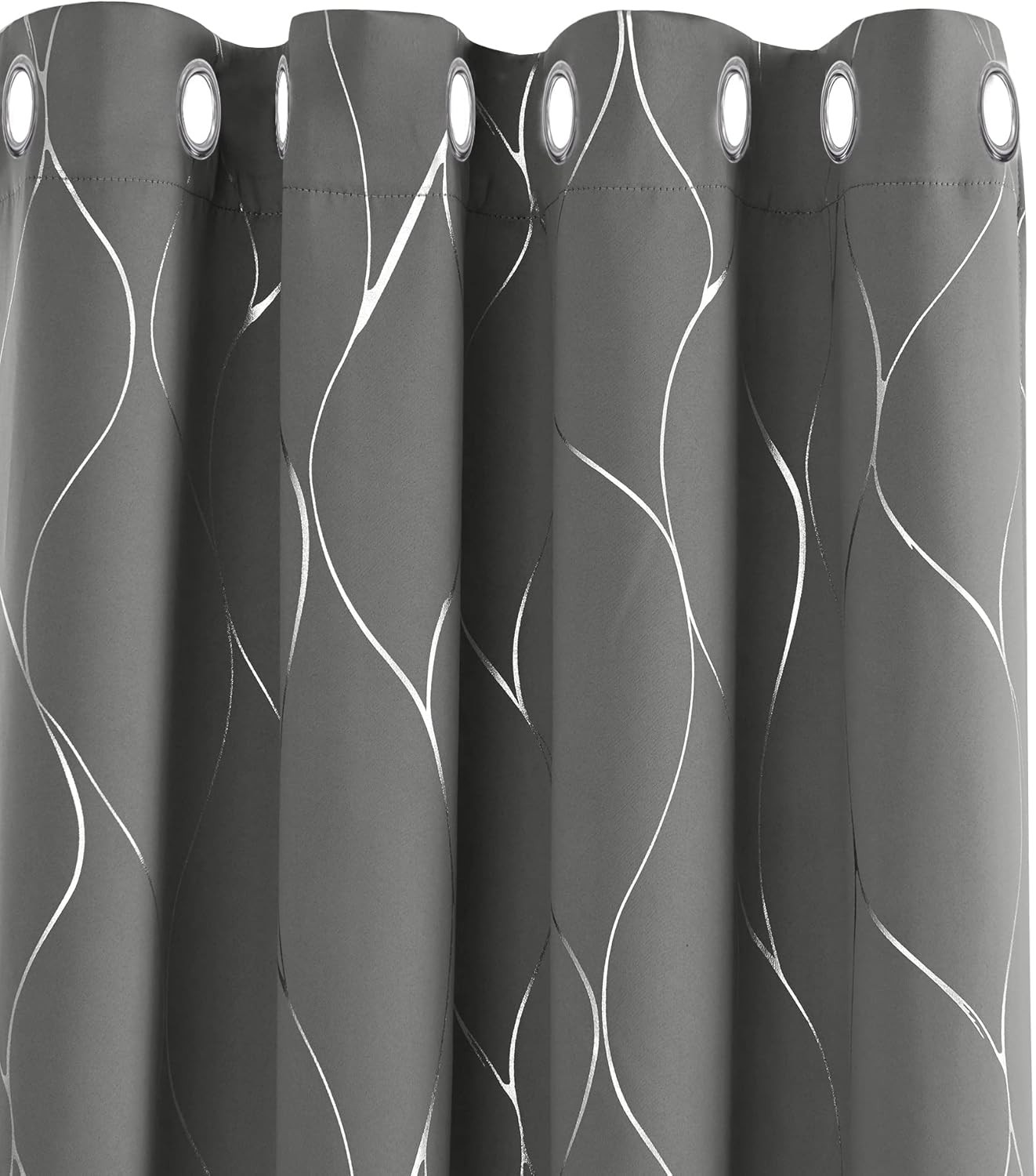 Deconovo Blackout Curtains, Thermal Insulated Curtains, Wave Line Foil Printed