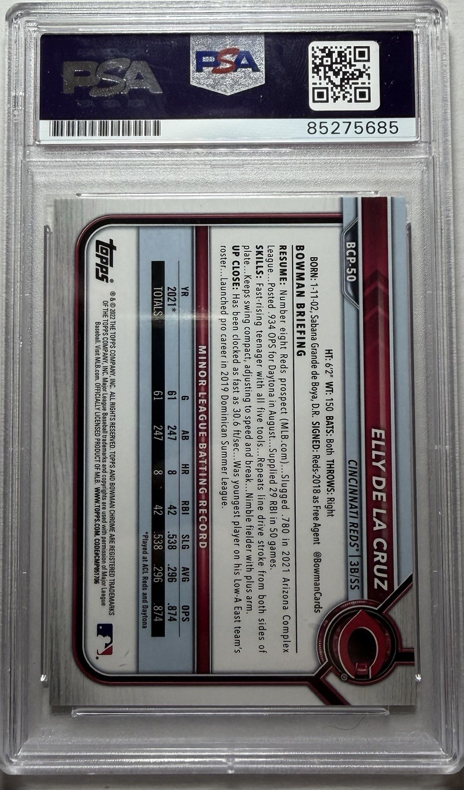 2022 Bowman Chrome Elly De La Cruz 1st Bowman Auto PSA 10 PSA/DNA #BCP-50 view 2