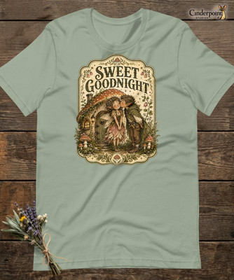 Sweet Goodnight Fairy Couple T-Shirt Fae Folk Mushroom Cottage Tee Sage XS-2XL