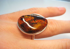 Beautiful Baltic Cognac AMBER Natural Ring 6 gr . Silver plated