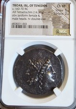 Troas Isl Of Tenedos Janiform Head Tetradrachm NGC CH VF Ancient Coin