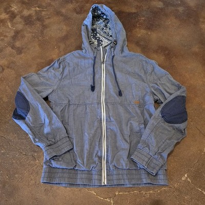 Buffalo David Bitton Vintage Blue Chambray Hooded Jacket Paisley Lined Size S
