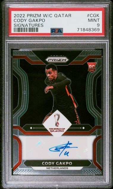 2022 Prizm W/C Qatar Signatures Rookie Auto Cody Gakpo Dutch Soccer PSA 9