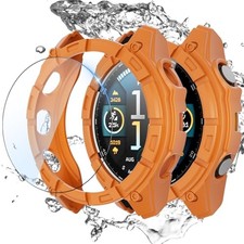 Screen Protector Case and Tempered Glass for Garmin Fenix 8 43mm Orange TPU Bump