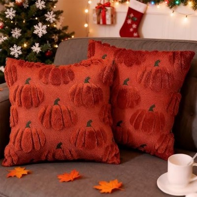 Fall Pumpkin Throw Decorative Pillow 16'' x 16'' (Pack of 2) Pumpkin Rust Red