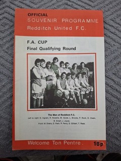 Redditch United v Ton Pentre programme. 1971/2 FA Cup