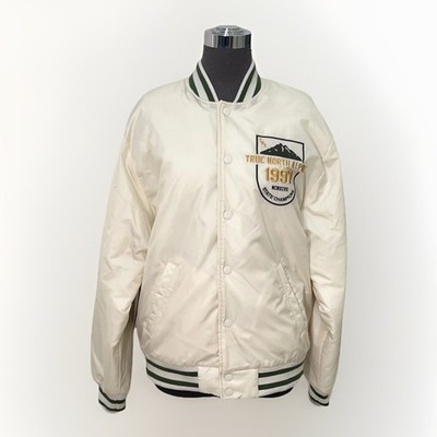 NWT TNA Aritzia Stadium Jacket Womens S White Snap Button Embroidered