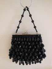 Vintage Perlen Tasche Handtasche Abendtasche Perlen Stickerei Retro Stil Schwarz