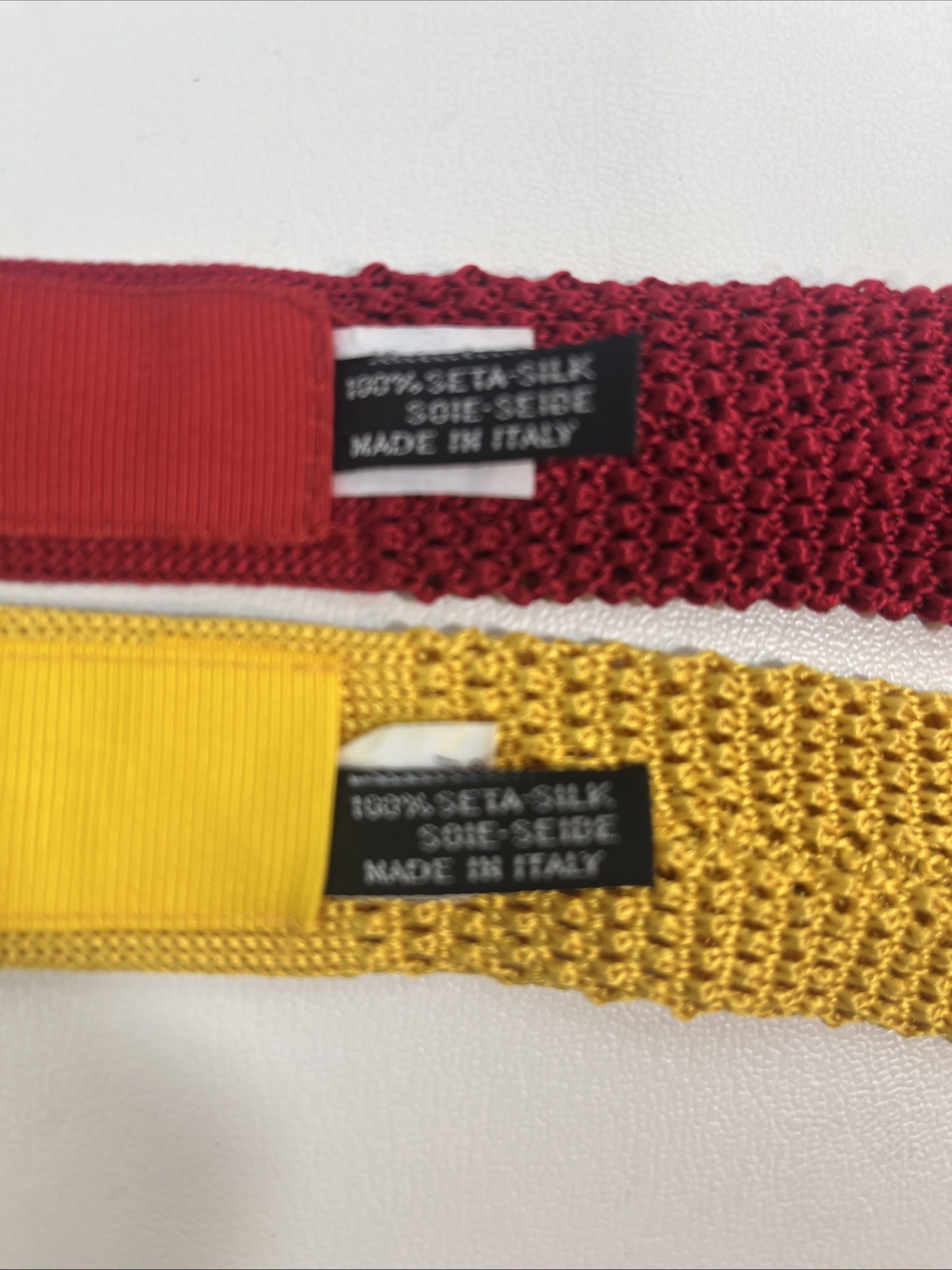 LANDS’END Red  and Gold Solid Silk Knit Ties Made In Italy 60” 2.5” EX COND