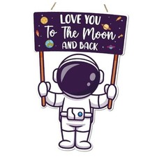Space Themed Wooden Hanging Wall Sign,Love You to The Moon and Back Astronaut1