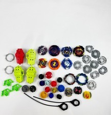 Large Lot of 30 Beyblades Many Pieces Tops Parts Metal Cords Launchers HASBRO