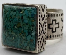 Silpada Sterling Silver Compressed Turquoise Square Cross Ring Sz6 14.2g R1324