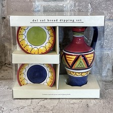 Pier 1 One Imports Del Sol Bread Dipping Set 4 Bowls Olive Oil Earthenware Aztec