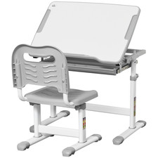 Kinder Schreibtisch und Stuhl Set Grau MDF Stahl 66L x47B x77H cm Verstellbar Neigbar mit