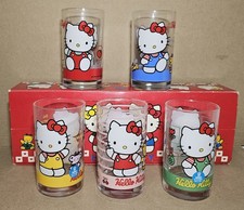 Hello Kitty 1991 Sanrio Set of 5 Glass Tumblers in Original Box 4 1/4" NEW RARE