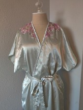 Vintage Cottagecore Val Mode Lingerie Lace Satin Long Kimono Robe Size S USA