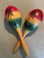 2PCS Large Wooden Maracas Colorful Patterns Rumba Shakers Hand Percussion R9B9