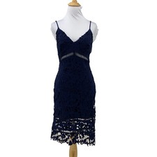 ASTR The Label Lace Dress Womens S Small Navy Blue Bodycon Lined Back Zip *READ