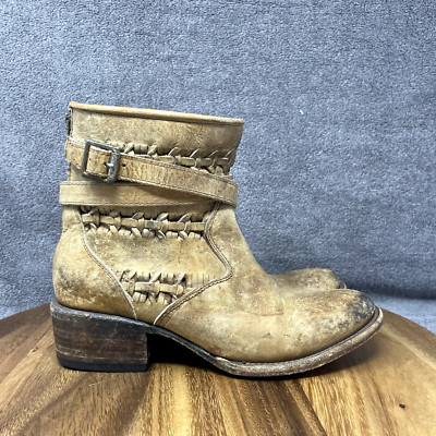 Freebird By Steven Home Ankle Boots Women's Size 6 Brown Leather Booties Boho