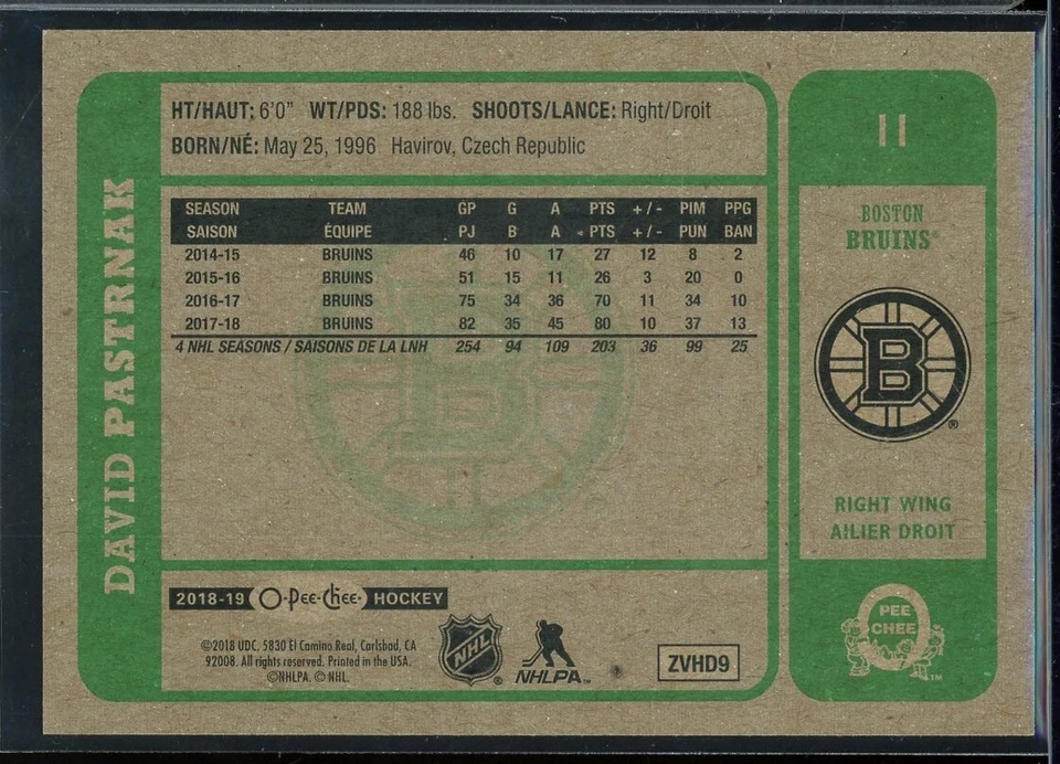 2018-19 O-Pee-Chee Retro No Name Scratch Off #11 David Pastrnak - Image 2 of 2