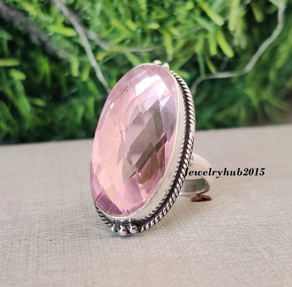 Rose Quartz Ring 925 Sterling Silver Oval Cut Gemstone All Size MO2028 - Image 2 of 4