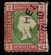 HELIGOLAND QV SG3, 2sch rose & grass-green, USED. Cat £65. HEAD DIE I