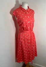 Joules Alisandra Dress 16 VGC belted fit & flare pink dotty cotton midi